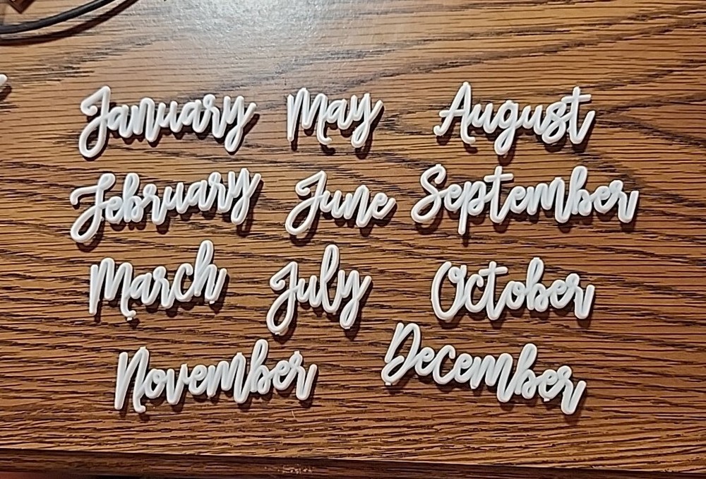 Letter Board Months of the Year White Plastic Cursive 1" High Missing APRIL