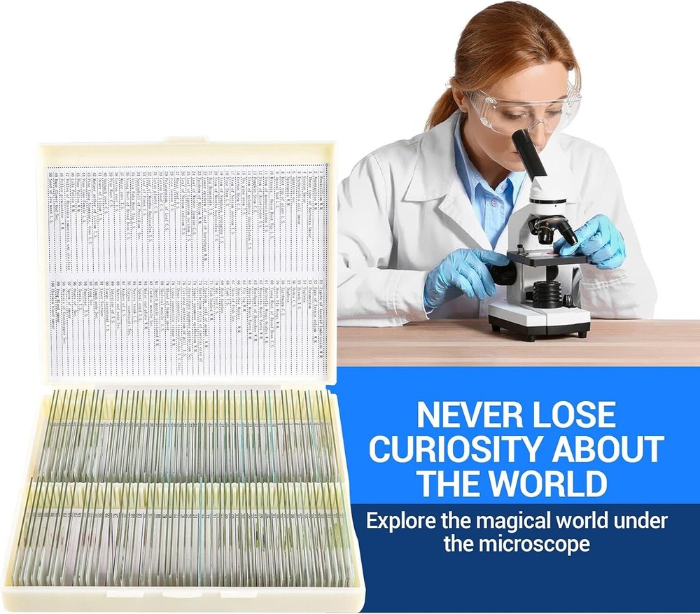 100 Prepared Microscope Slides with Specimens for Kids Adults - Bacterium, Fu...