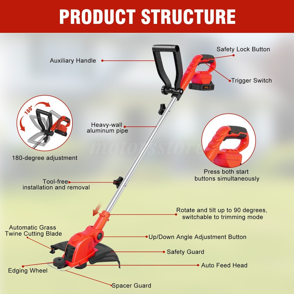 Cordless Electric Grass String Trimmer Lawn Edger Weed Wacker Cutter + 2 Battery