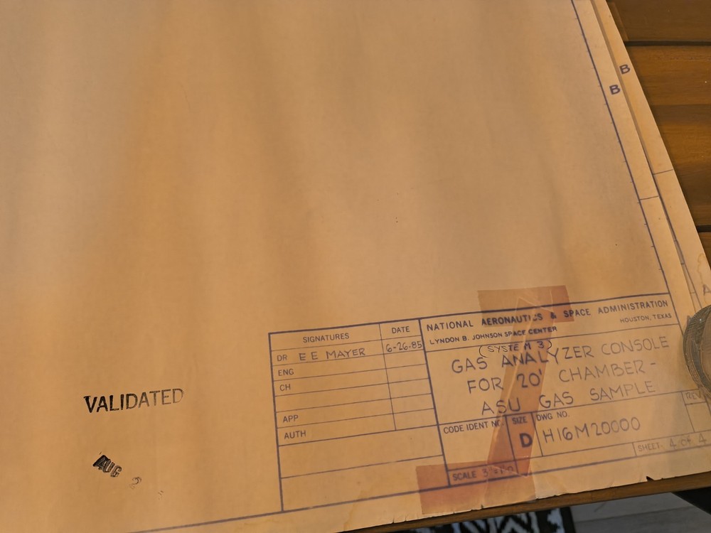 2 Vintage NASA Blueprint Schematic "Gas Sample Panel/Gas Analyzer Console" 1985