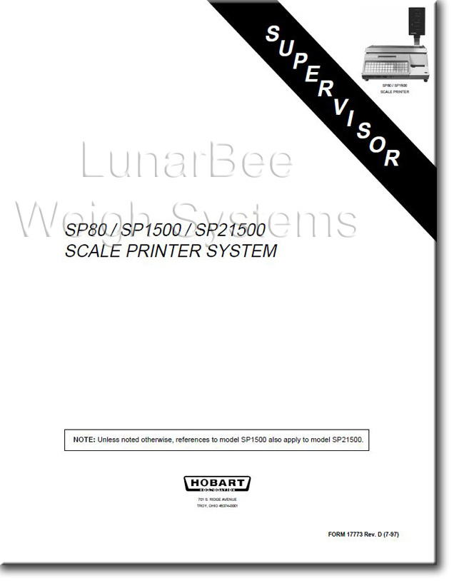 Hobart SP1500 SP80 Scale Operator & Supervisor Manuals