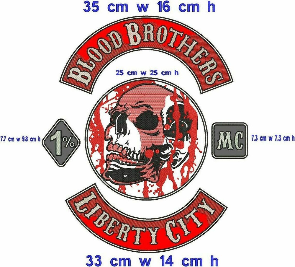 Blood Brothers mc 35cm iron on embroidered set