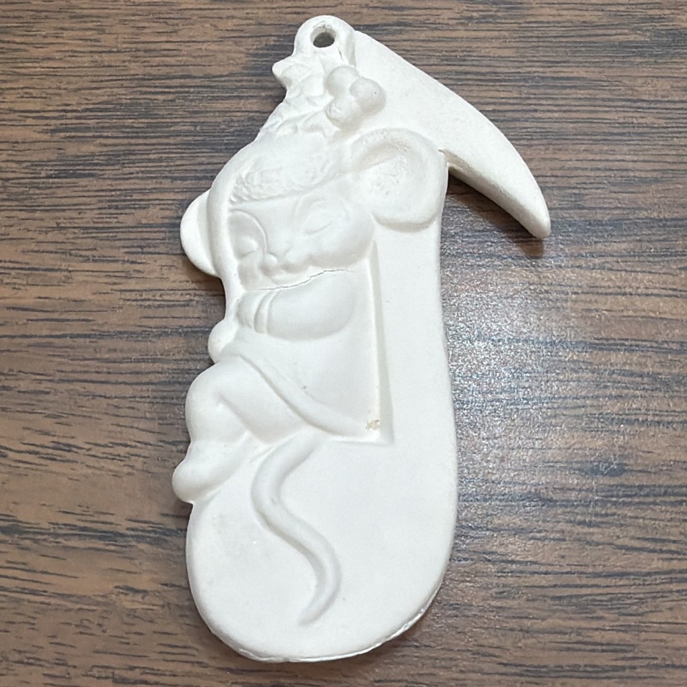 Sleeping Mouse Music Note Ornament Ceramic Bisque Unpainted ALBERTA'S MOLDS