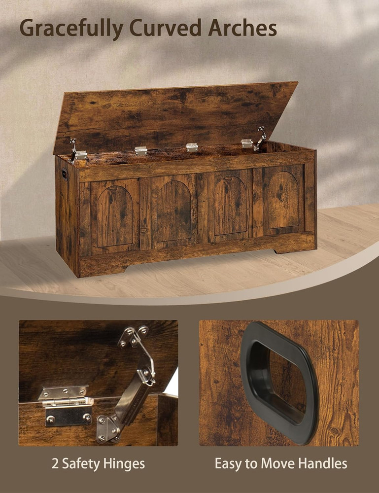 Extra Large Rustic Brown Storage Chest with Safety Hinges, Easy Assembly