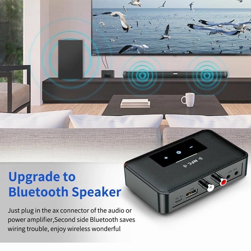 Bluetooth 5.0 Receiver Transmitter Wireless 3.5mm AUX NFC to 2 RCA Audio Adapter