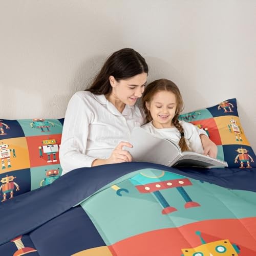 Robot Comforter,Space Robot Decor Bedding Set for Boys Kids Twin Multi 228