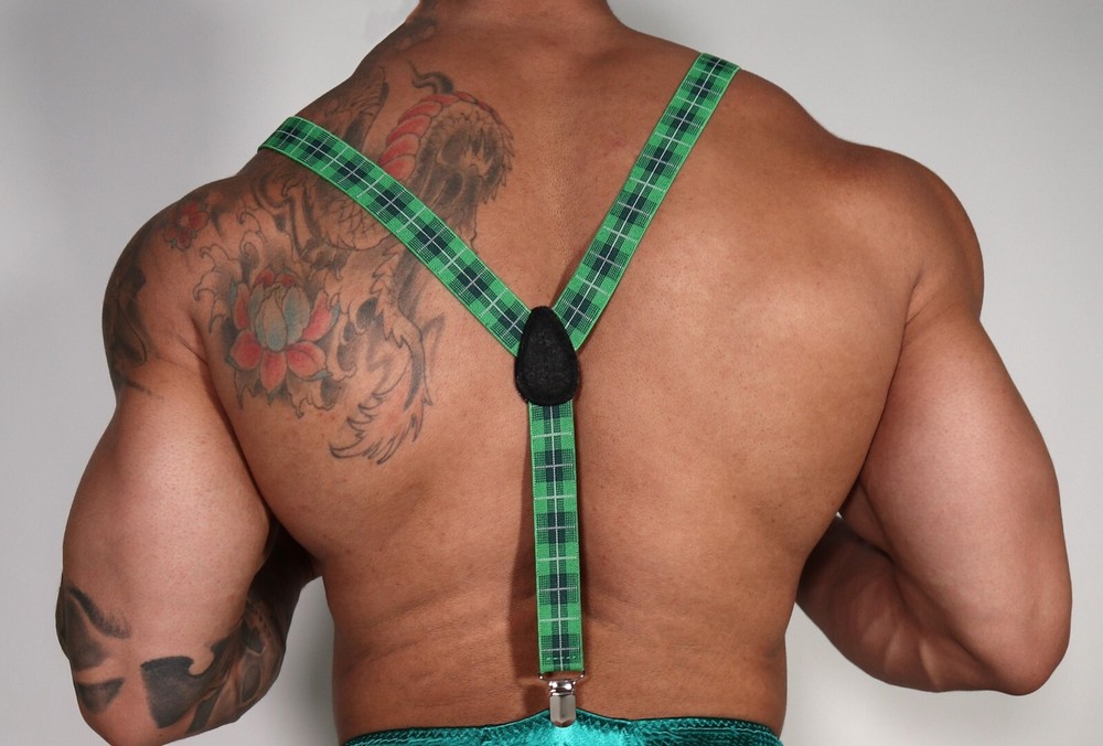 GREEN PLAID SUSPENDERS ONE SIZE