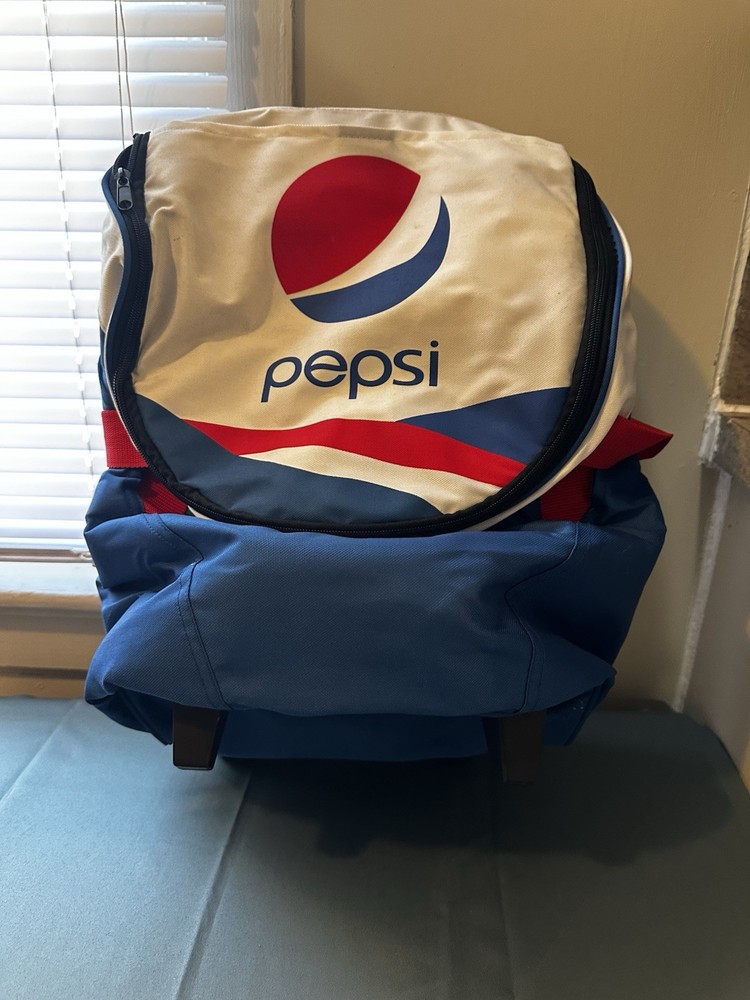 Pepsi Wheeled Cooler Bag Blue White Red with Telescoping Handle