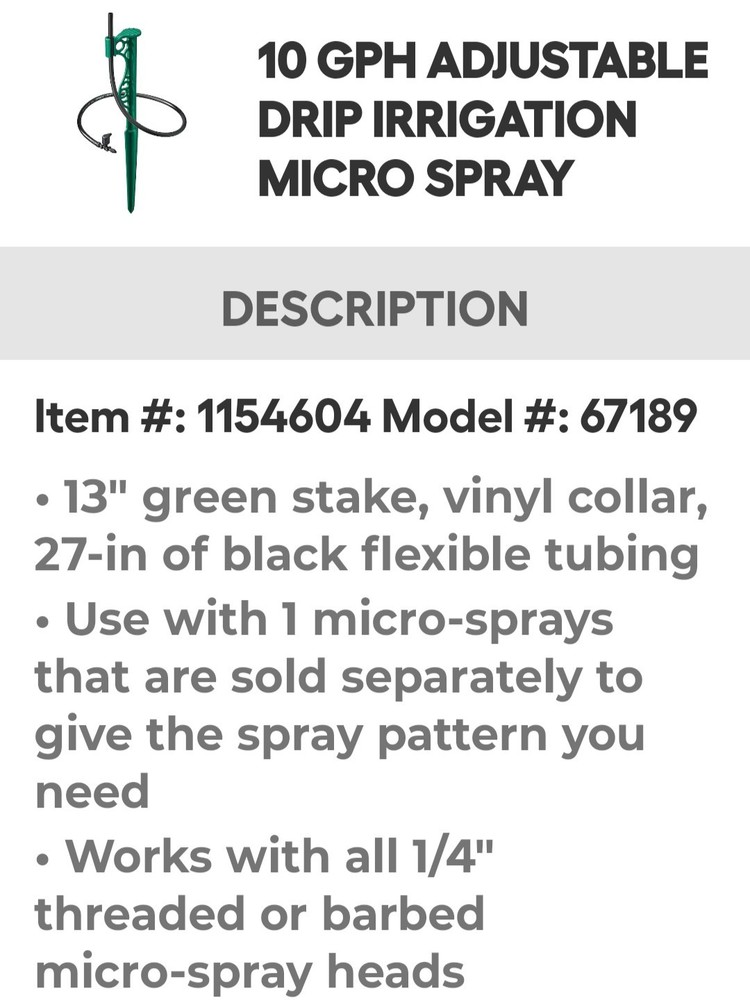 Lot Of 5 Orbit 10 GPH Adjustable Drip Irrigation Micro Spray
