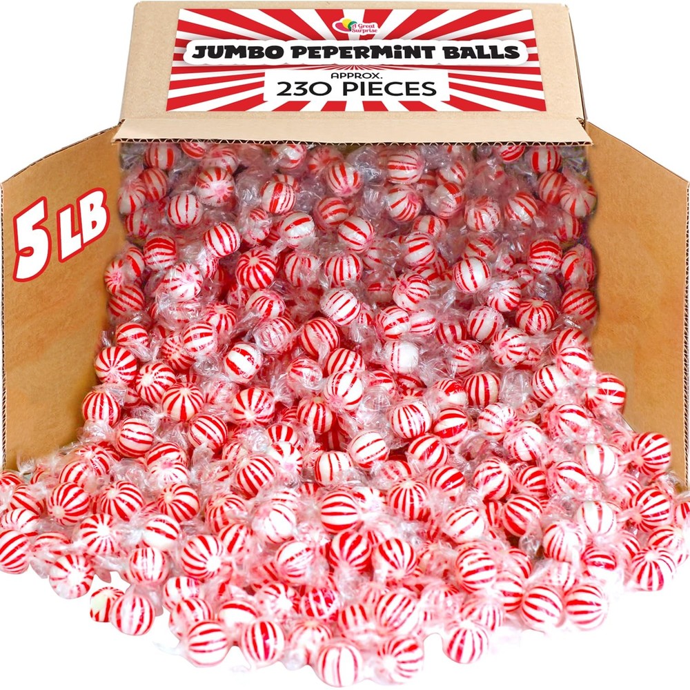Peppermint Balls - 5 Pounds - Peppermint Bulk Hard Candy - Red and White Stri...