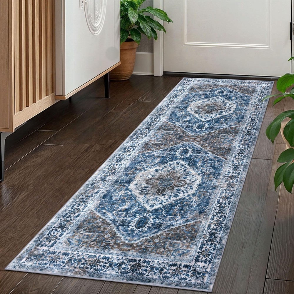 KOZYFLY Runners for Hallways 2x5 Ft 2' x 5' (Runner), Blue/Brown/White