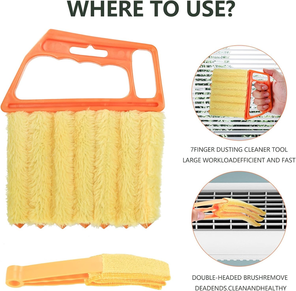 4Pcs Window Venetian Blind Cleaner Duster Tool, Include 2Pcs 7 Finger Blind Dust