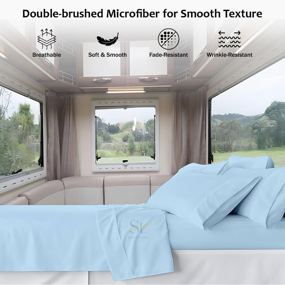 Microfiber RV Sheet Sets 48x75 3/4 Full Bunk Light Blue Solid Fits Mattresses up