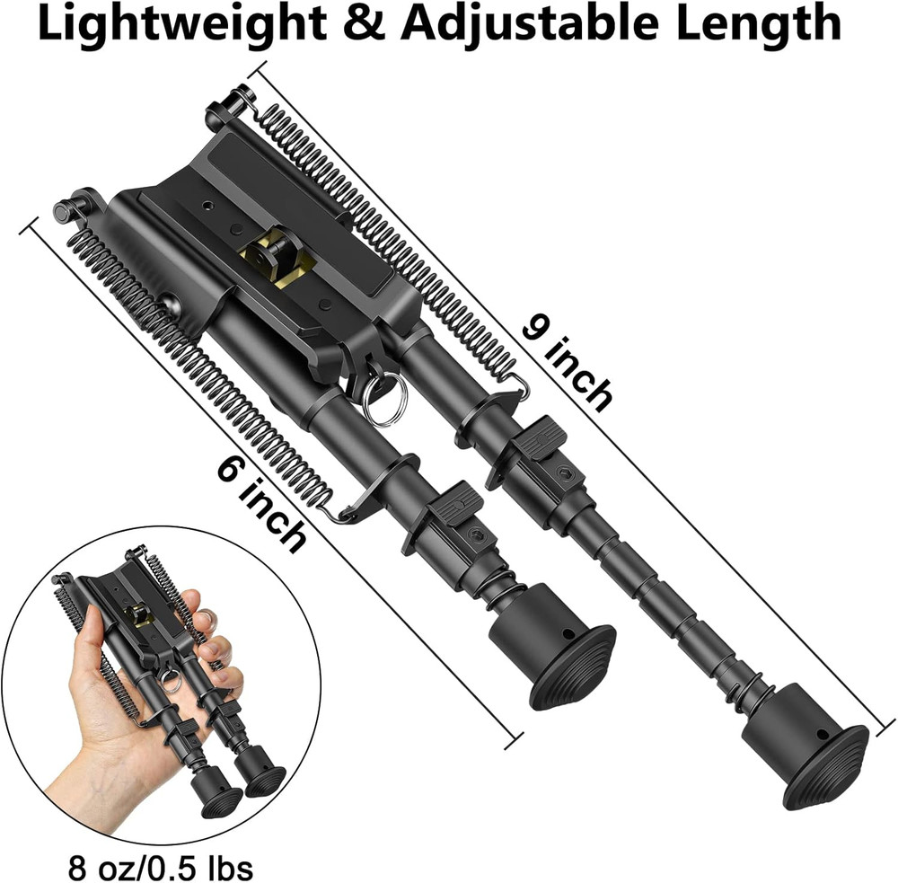6-9" Picatinny Bipod Adjustable Spring Return with Rail Mount Adapter