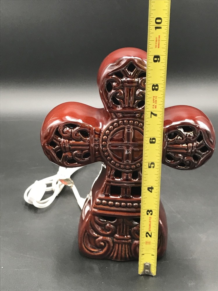 9" TALL CELTIC CROSS CERAMIC TABLE LAMP NIGHT LIGHT