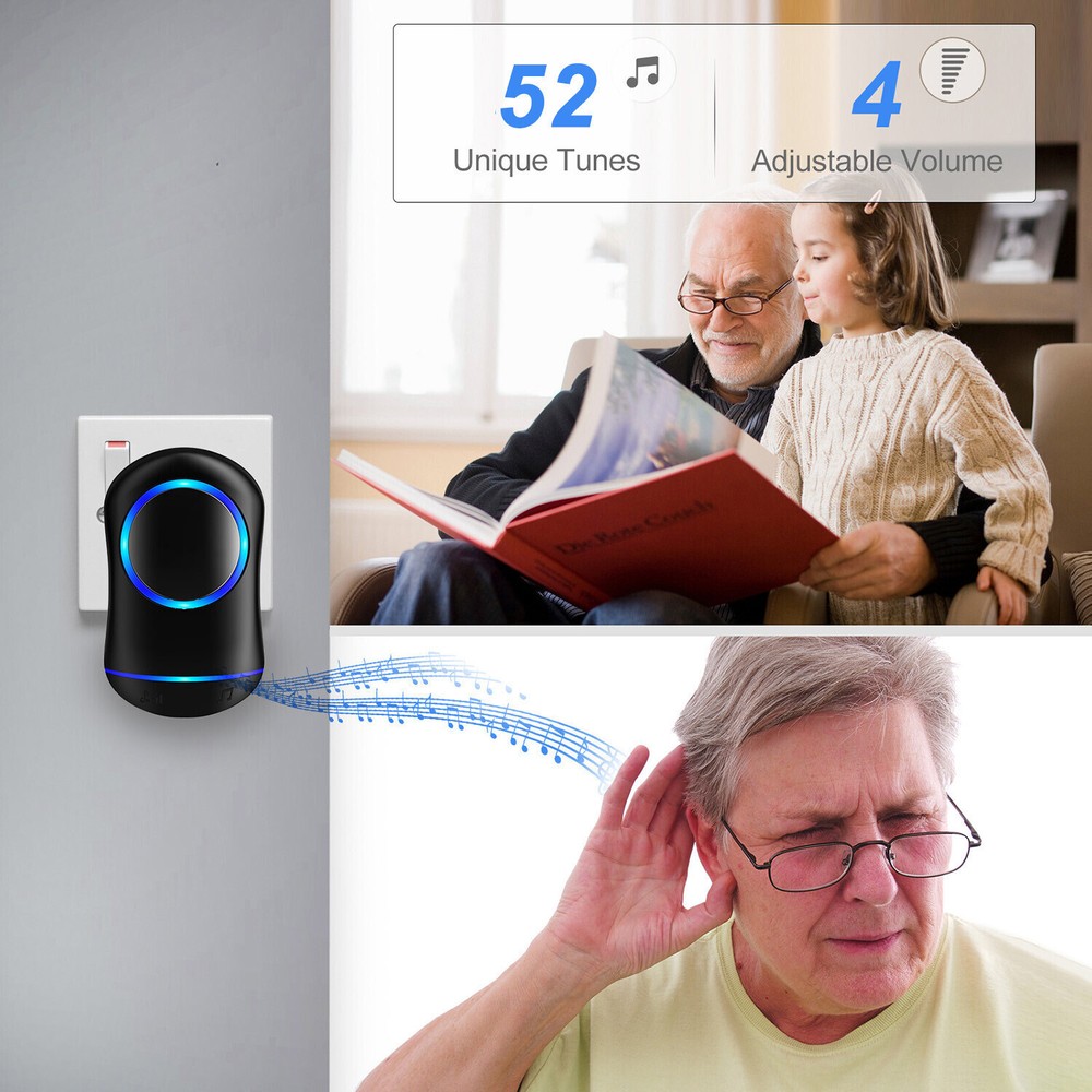 1000ft Wireless Doorbell Chime Kit Waterproof Plugin Receiver Adjustable Volume
