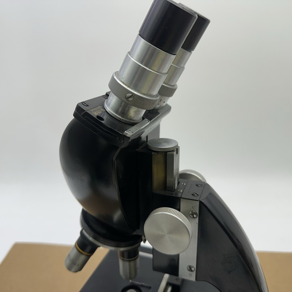Vintage Bausch & Lomb Binocular 3 Lens Compound Microscope 1950s Works W Light