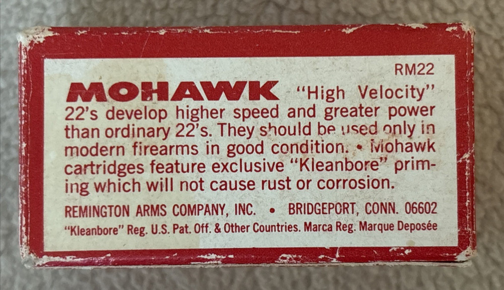 Vintage MOHAWK 22 LONG RIFLE Empty Ammo Box w/Insert- Red Box (A-1)