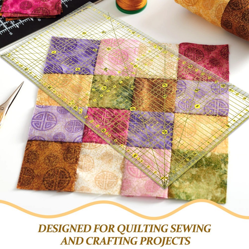 Cutting Ruler with Double Colored Grid Lines for Quilting Projects 15 x 30cm