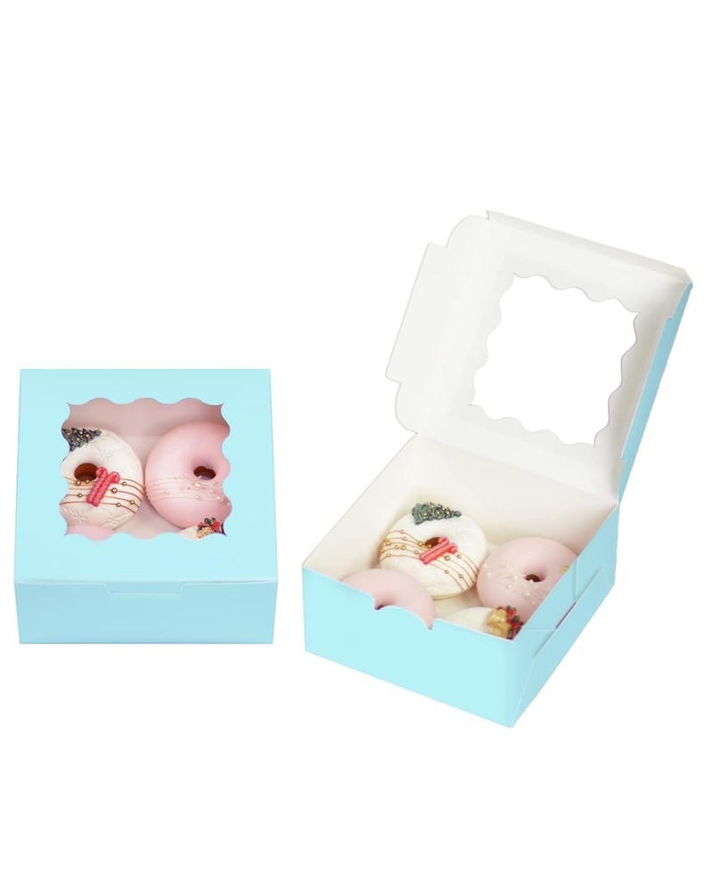 60 PCS Light Blue Cookie Boxes 6x6x3 Inch Easy Assemble Macaroon Bakery Box