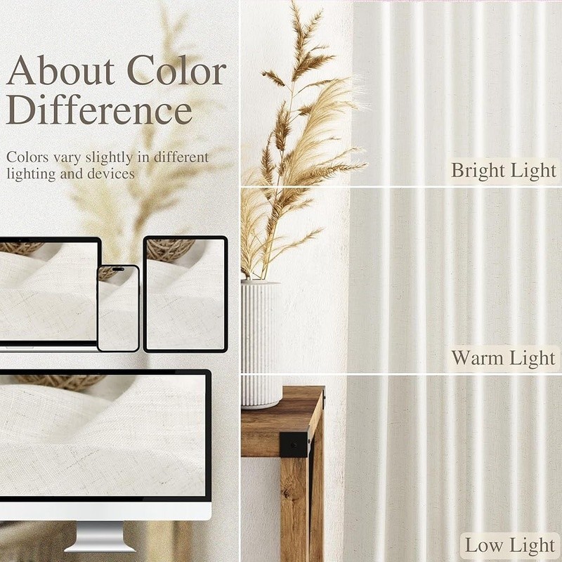 Linen Blend Curtains Set Light Filtering Drapes Back Tab Loop Pocket Panels New