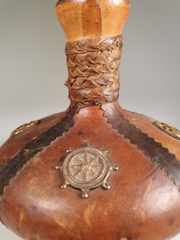 Vintage Leather Wrapped Green Bottle Decanter