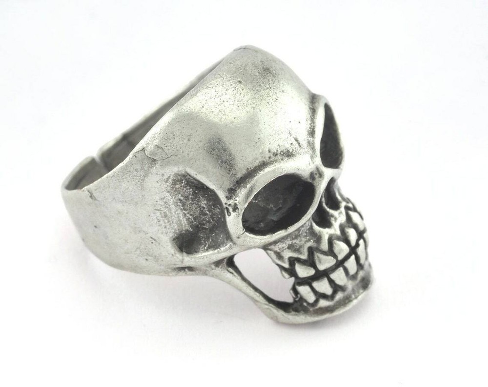 Skull Adjustable Ring Antique Silver Plated Brass (19mm 9US inner size) 3265