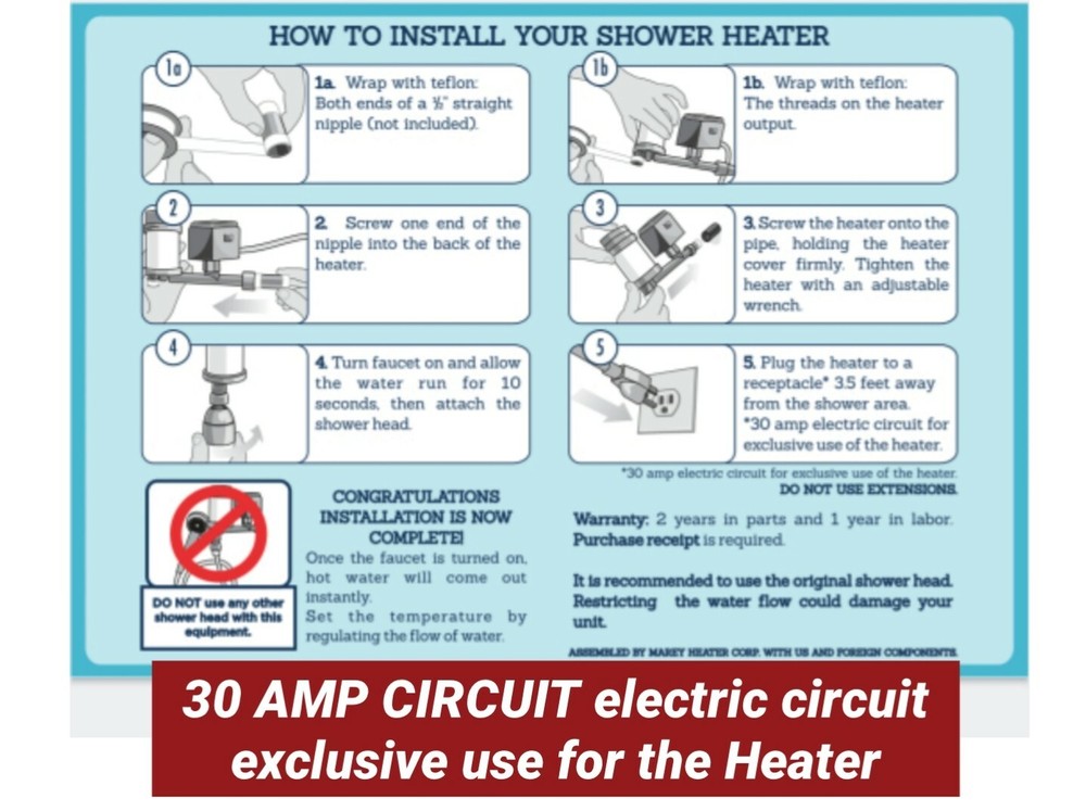 NEW MAREY HOME COMPACT TANKLESS SHOWER WATER HEATER MINI MAREY 110V 2.6KW