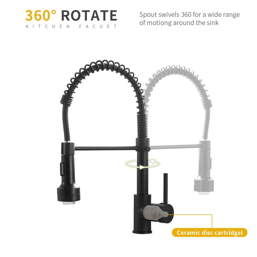 Kitchen Faucet with Sprayer, Modern Single Handle Pull Down Sprayer Spring Ma...