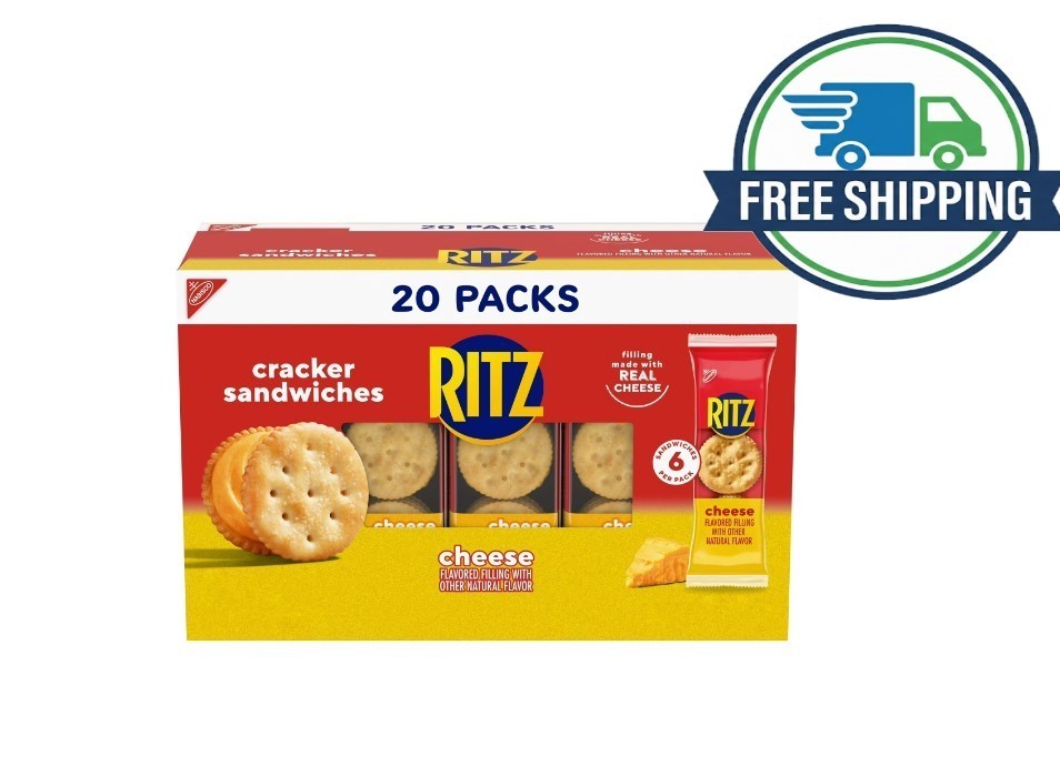 RITZ Cheese Sandwich Crackers Lunch Snack Packs, 20 Count (6 Crackers Per Pack)