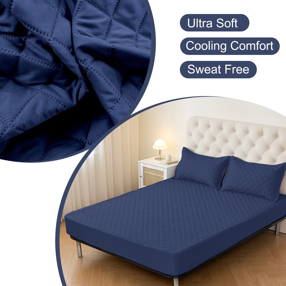 Geometric Grid Pattern Mattress Cover,Double Bed Sheet Set Cooling Bamboo Sheet