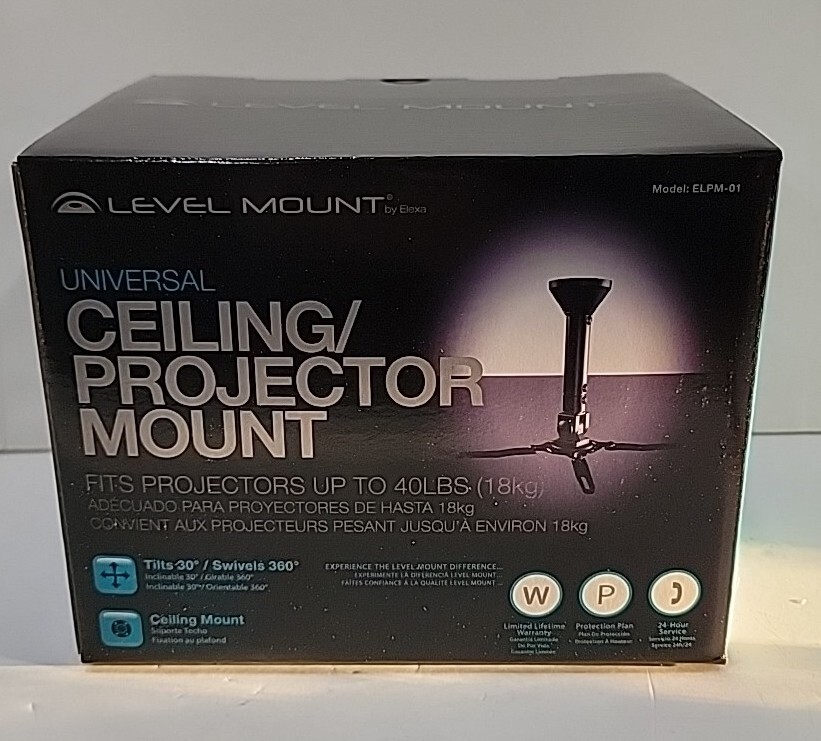 Level Mount Universal Ceiling Projector Mount ELPM-01 New in Box Tilts Swivels