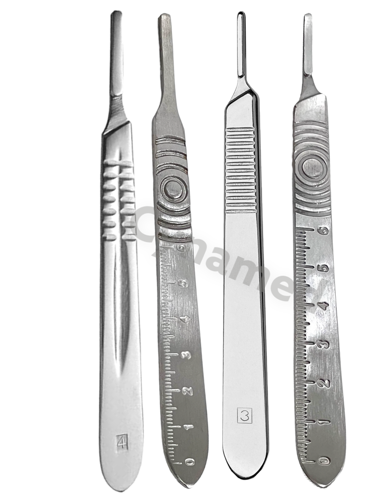 4 Pack - Scalpel Handle #3 + #4 with Scale (0cm-6cm) and Plain - Stainless Steel