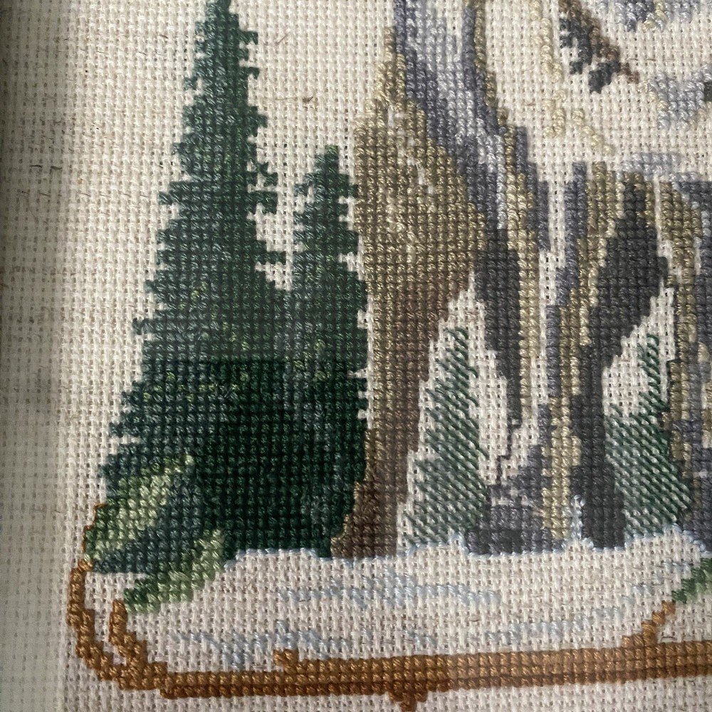Vintage Cross Stitch Wolf Framed Art