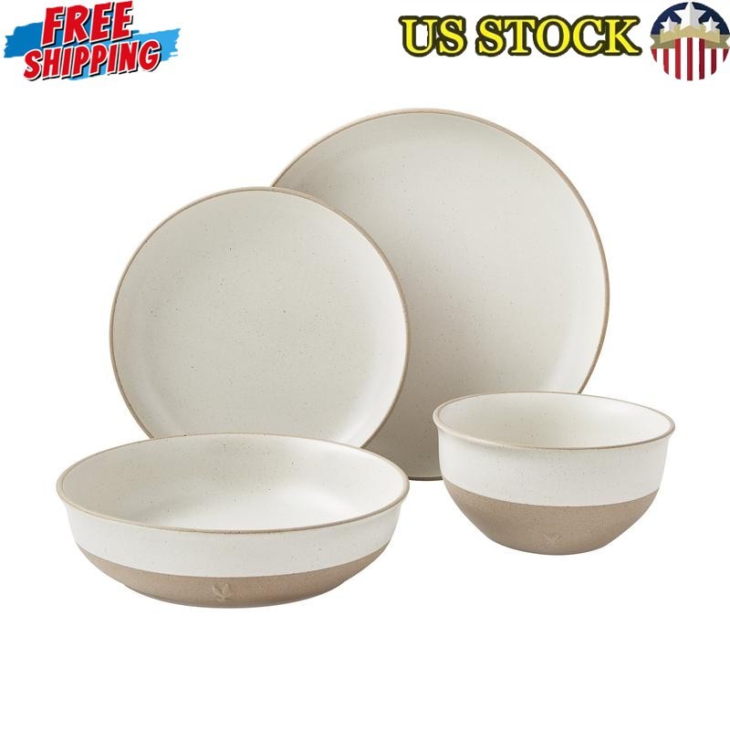 16-Piece Stoneware Dinner Set Dishwasher Microwave Safe Rustic Modern Design New