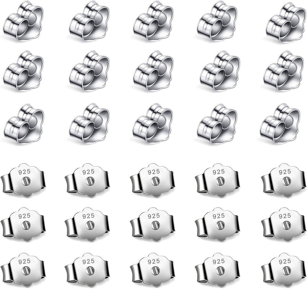 30Pcs/15 Pairs Hypoallergenic Earring Backs Replacement,Plated Silver Secure ...