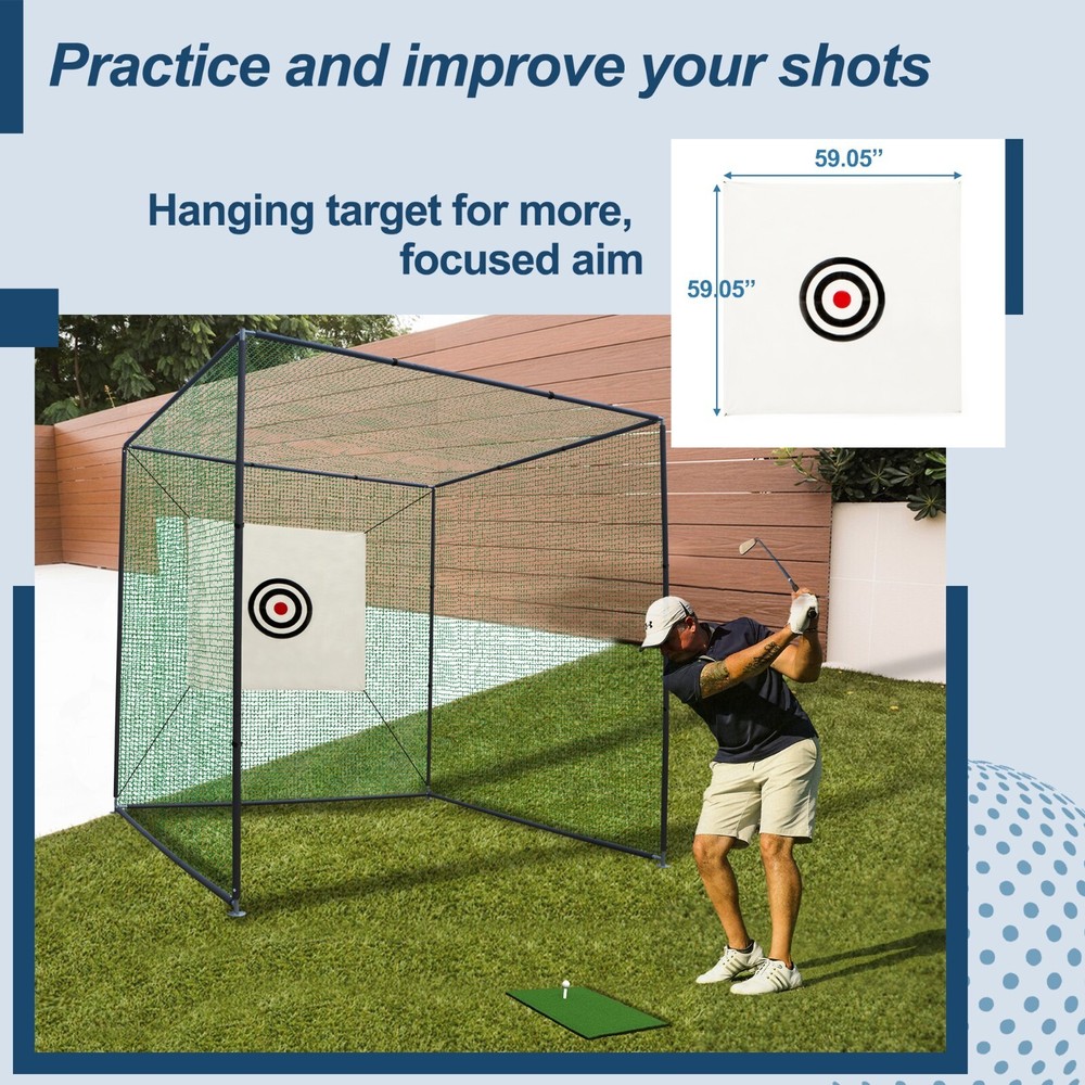 10x10x10FT Golf Practice Net Cage Metal Frame Hitting Net Kit with Target Cloth