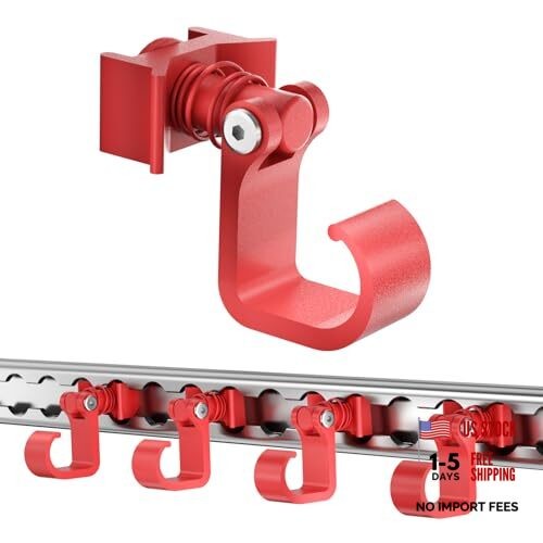 4 Pack L Track Hooks with Single Stud Fitting, Spring-Loaded Adjustable Red