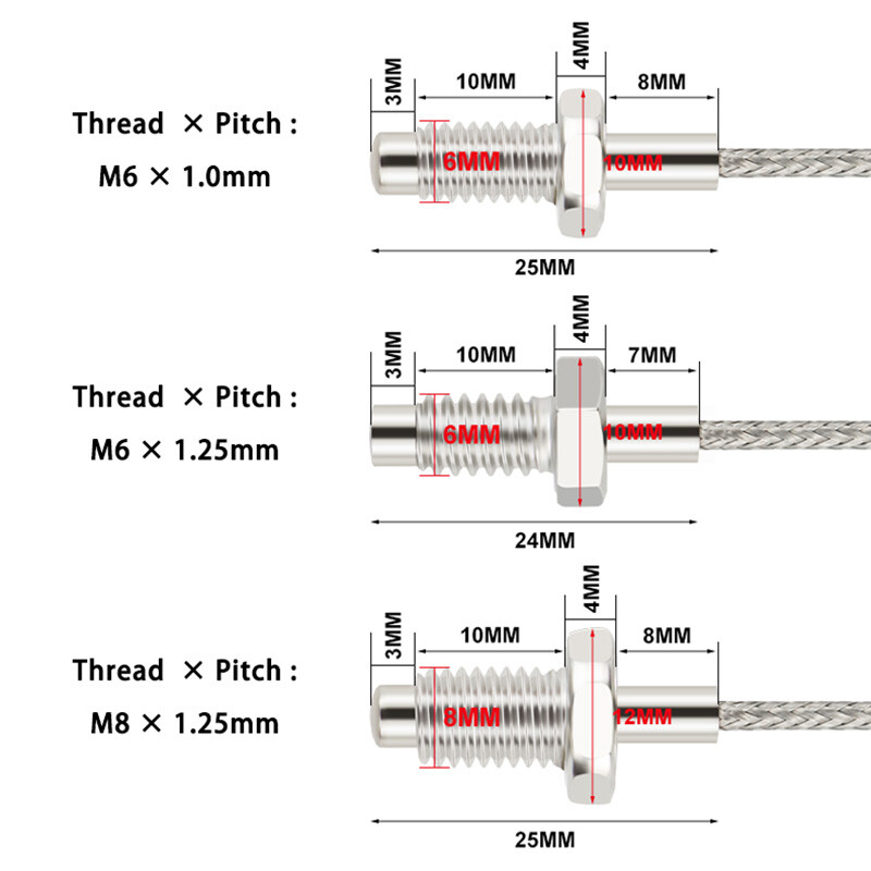 M6/8 K E Type Thermocouple Probe High Temperature Sensor Thermistor Sensor Probe