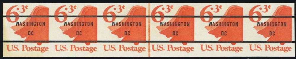 1518c, Mint VF NH 6.3¢ Imperforate Coil Line Strip Error * Stuart Katz