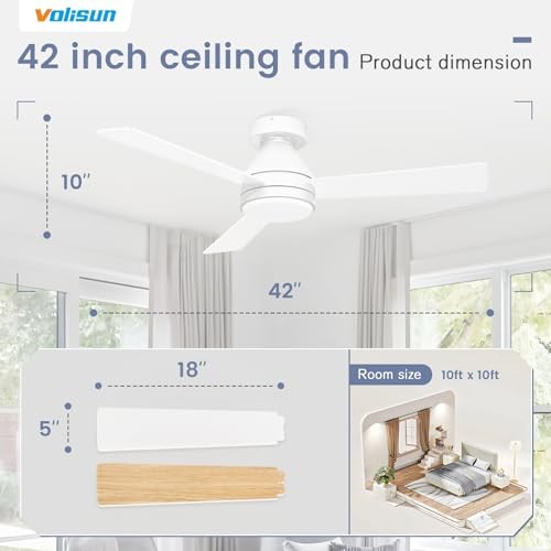 Ceiling Fan with Lights Low Profile Ceiling Fan with Light and 42 inch White