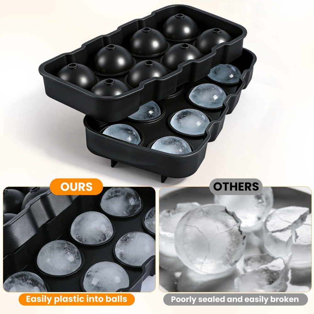 2x Round Ice Cube Mold with Lid Reusable Sphere Ice Cube Maker for Whiskey Party