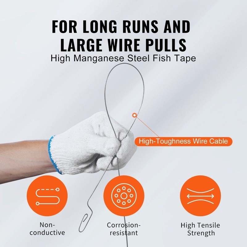 Fish Tape Wire Puller 240ft Steel Conduit Cable Pulling Tool Thumb Lock Case New