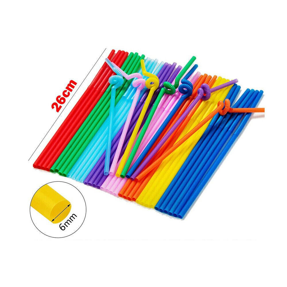 100PCS Flexible Bendy Drinking Straws Extra Long Wide Party Fat Jumbo Bubble Tea