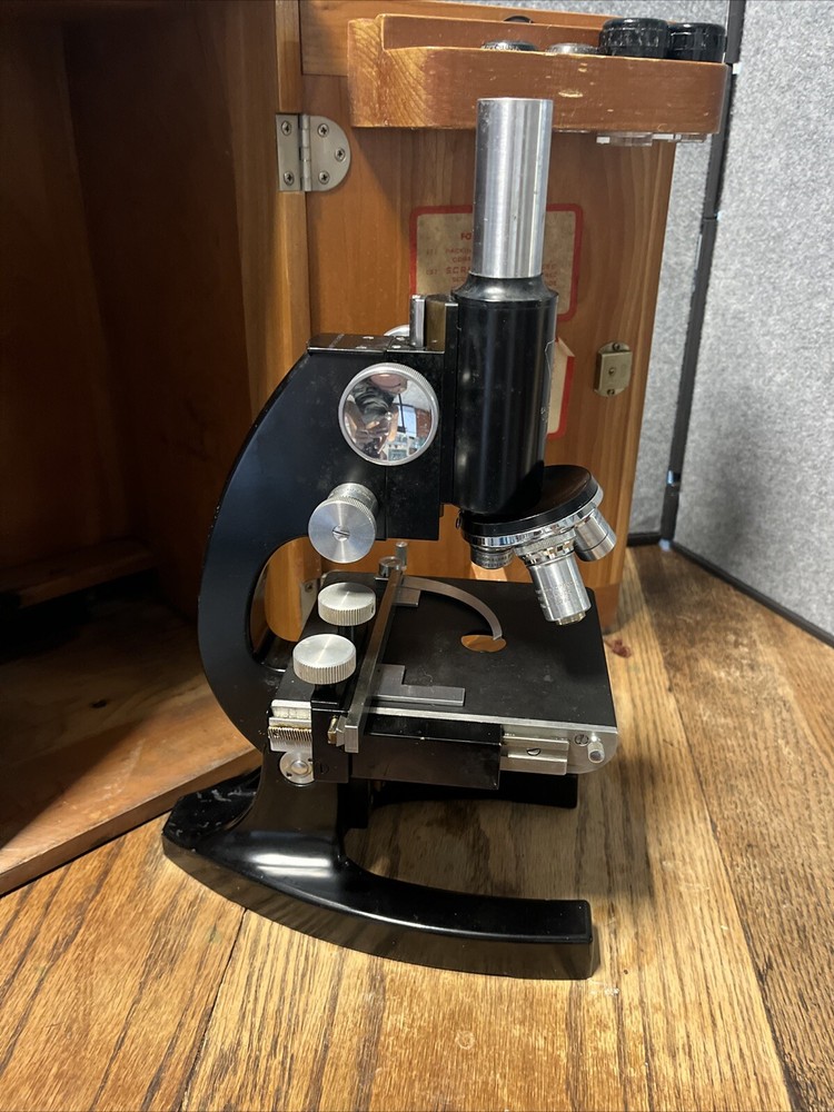 Antique Bausch & Lomb Microscope With Box Slides Substage Illuminator + More