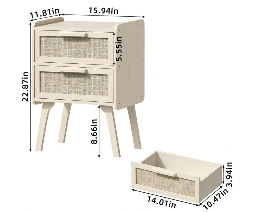 2PCS Rattan Nightstand Boho End Table w/ 2 Drawers