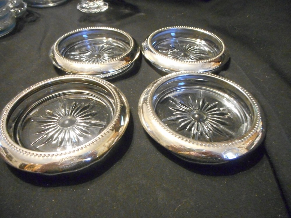 Vintage Glass Coasters by Blackinton Silverplate Rim