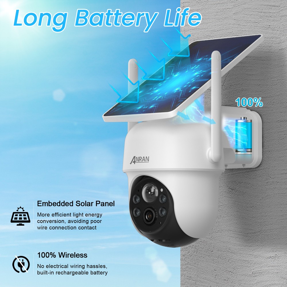 ANRAN Solar Security Camera System 4MP CCTV Wireless Battery Powered 2 Way Audio
