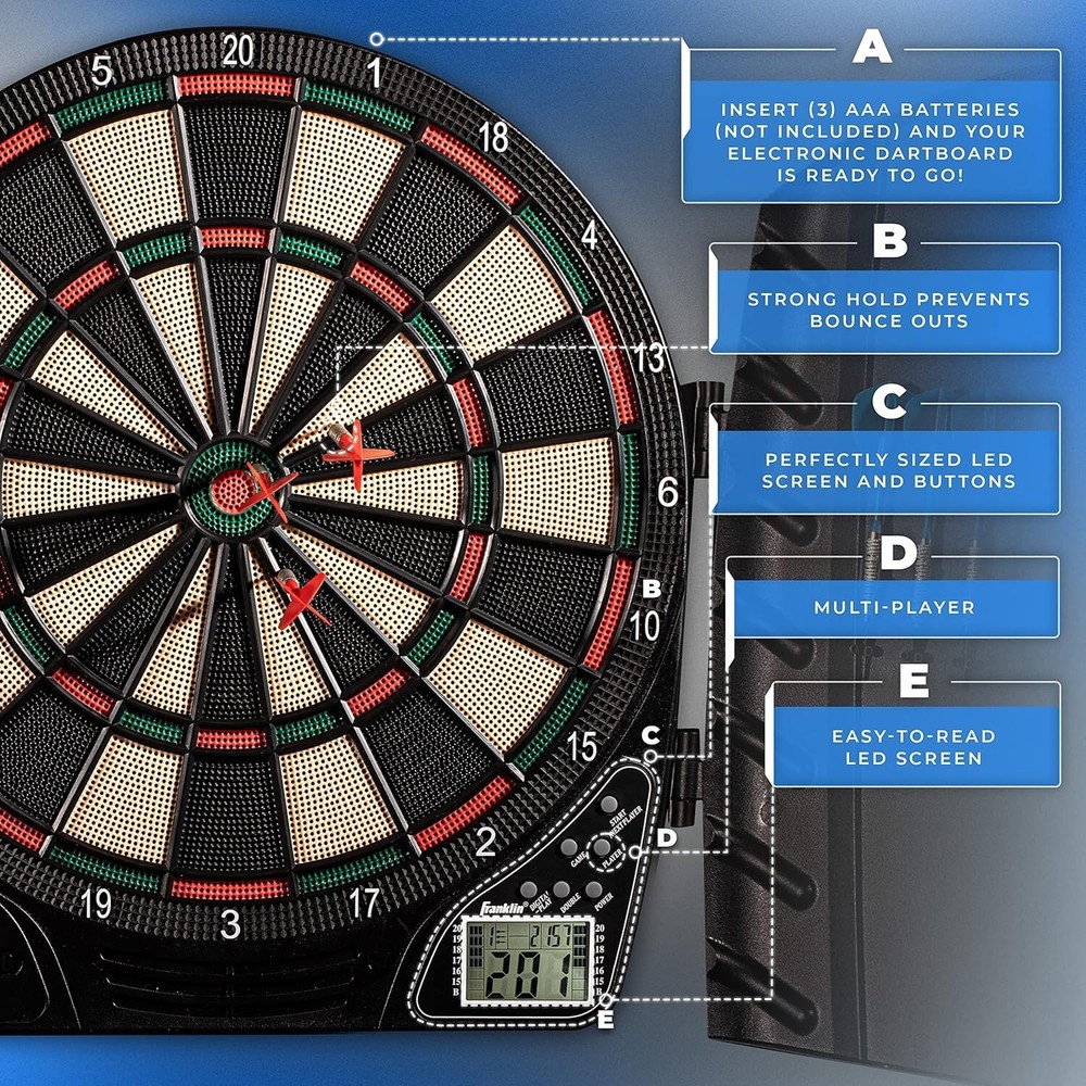 65 Game Variations Electronic Dart Board Set with Digital Scoreboard & Cabinet=