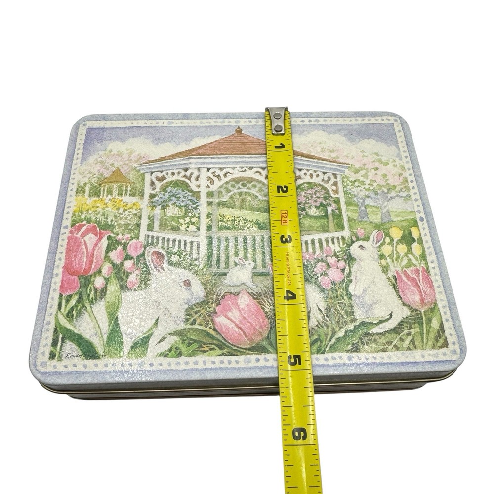 Spring Easter Bunny Rabbits Tulips Pastel Rocky Mountain Chocolate Tin-empty